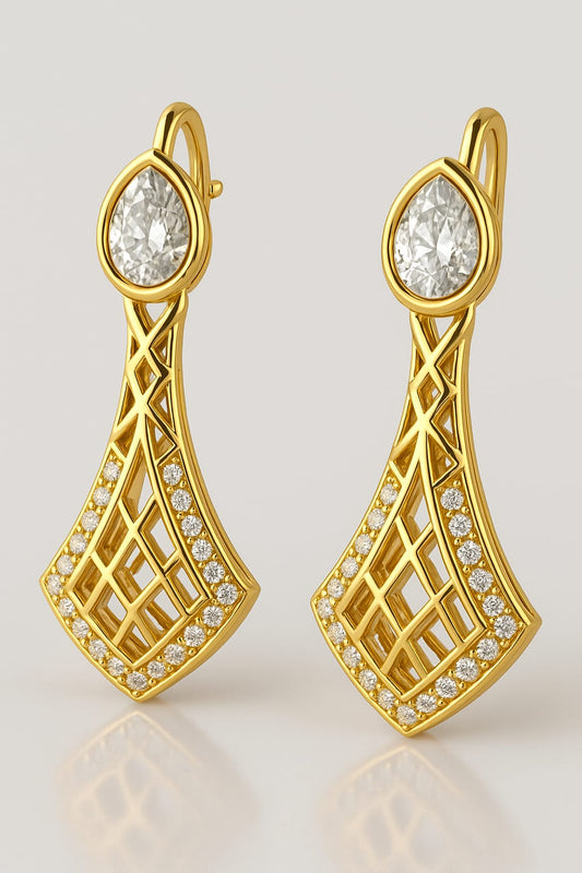 Sarı Beyaz Altın Küpe - 1 ct F Kalite Pırlanta