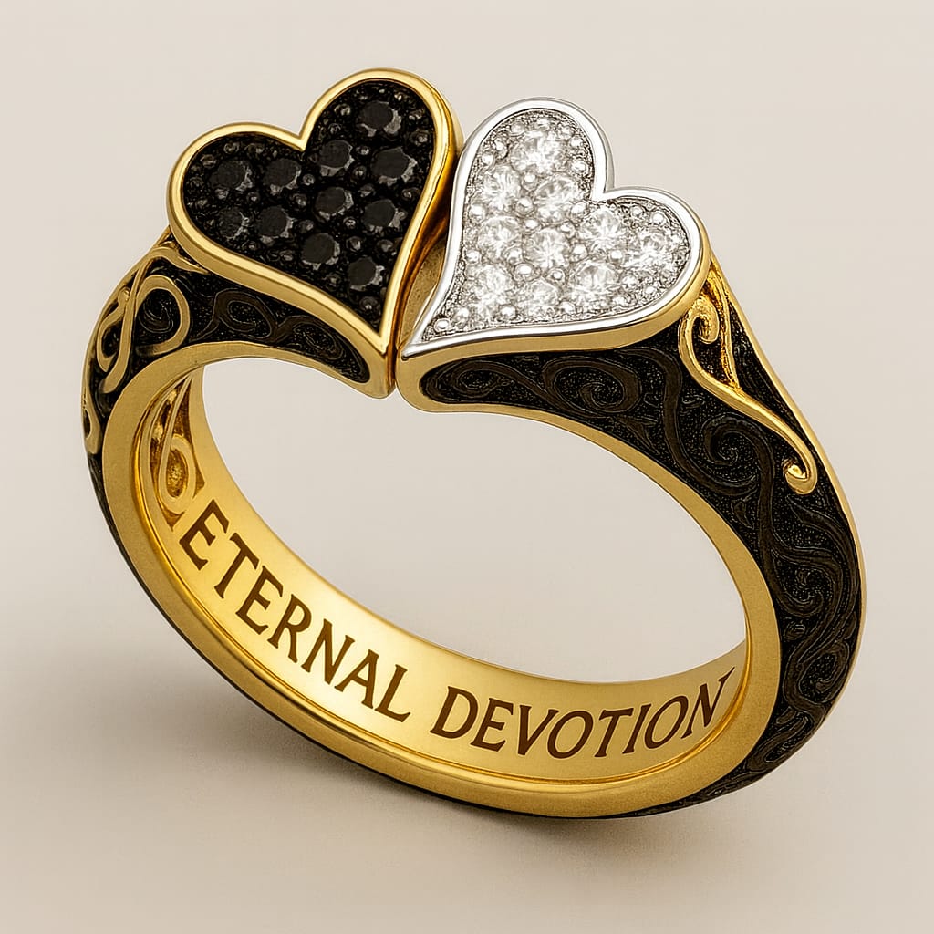 18 AYAR SARI BEYAZ ALTIN & SİYAH PIRLANTA YÜZÜK