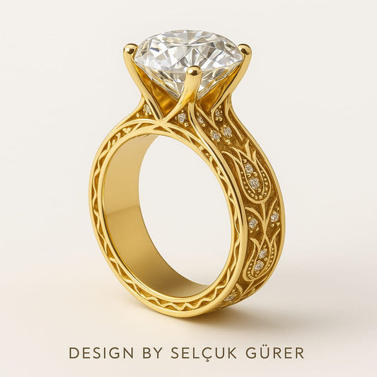 18 AYAR SARI BEYAZ ALTIN 10CT BEYAZ PIRLANTA YÜZÜK