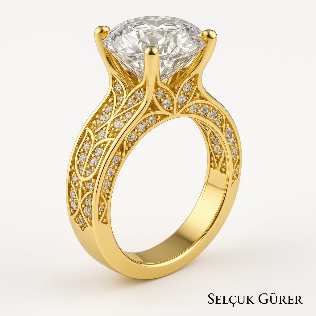 18 AYAR SARI BEYAZ ALTIN ÜZERİ 10CT TEKTAŞ YÜZÜK