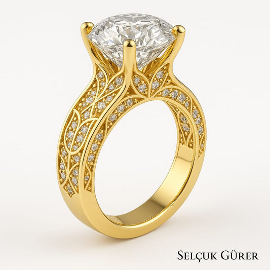 18 AYAR SARI BEYAZ ALTIN ÜZERİ 10CT TEKTAŞ YÜZÜK