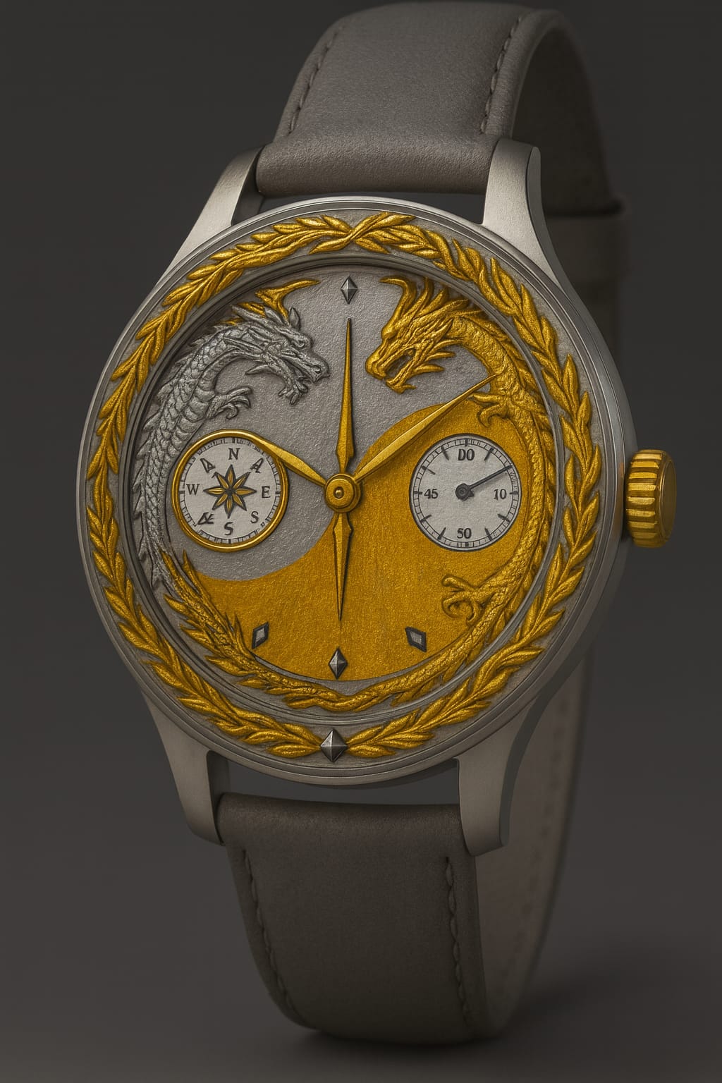 ÖZEL TASARIM 18 AYAR SARI BEYAZ ALTIN DRAGON SERİSİ KOL SAATİ